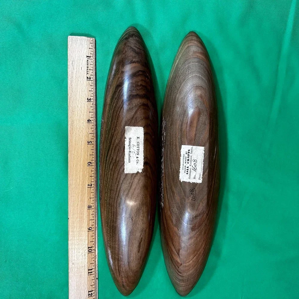 E. Cotton & Co. Wooden Canoe Bowls (2) Handmade in Kashmir 13 x 2.75 x 2
